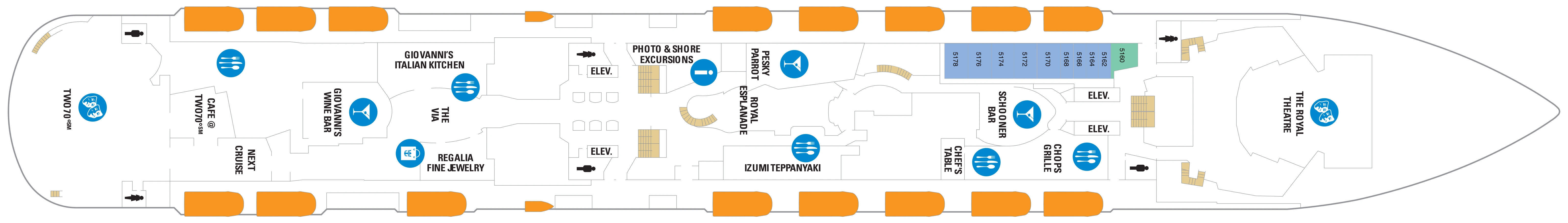 Ovation of the Seas, Deck 5: official cabin and venue layout