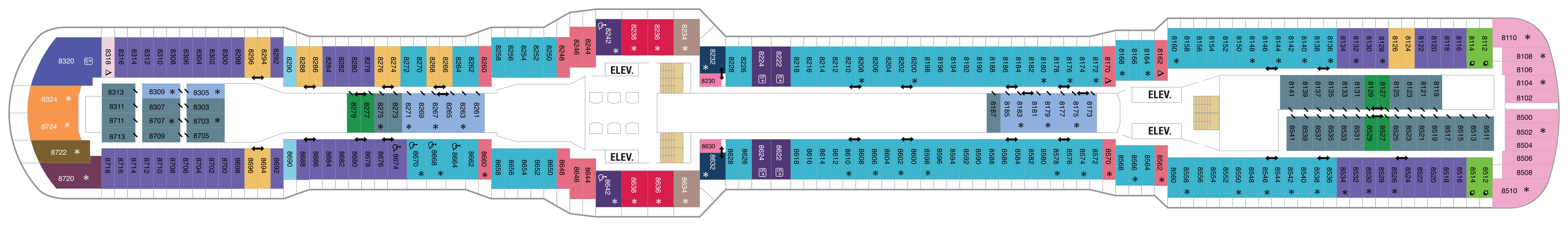 Ovation of the Seas, Deck 8: official cabin and venue layout
