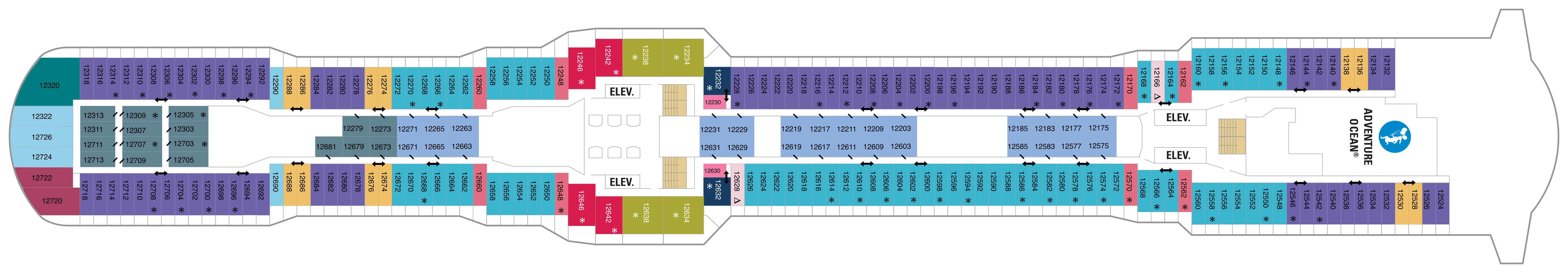 Ovation of the Seas, Deck 12: official cabin and venue layout