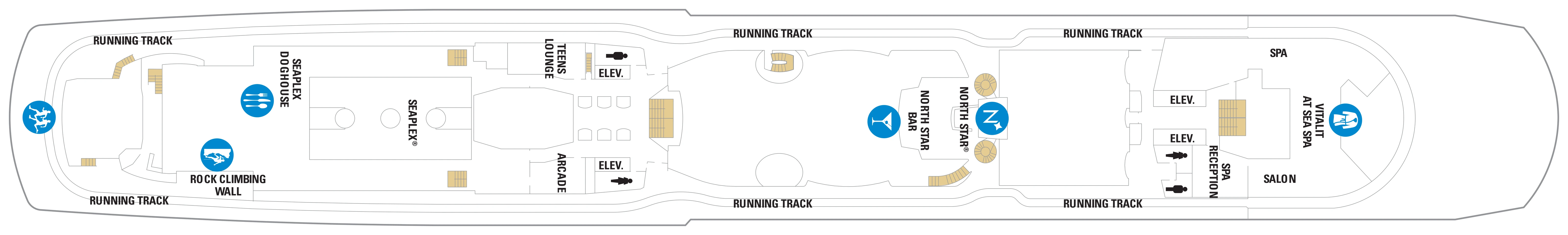 Ovation of the Seas, Deck 15: official cabin and venue layout