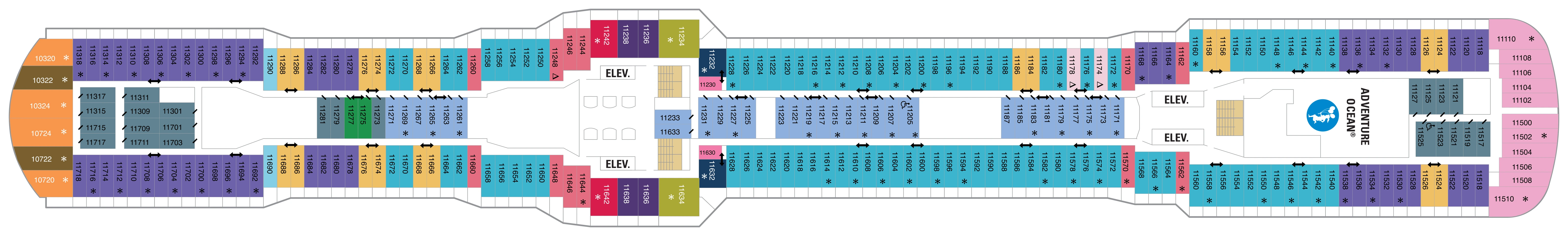 Ovation of the Seas, Deck 11: official cabin and venue layout
