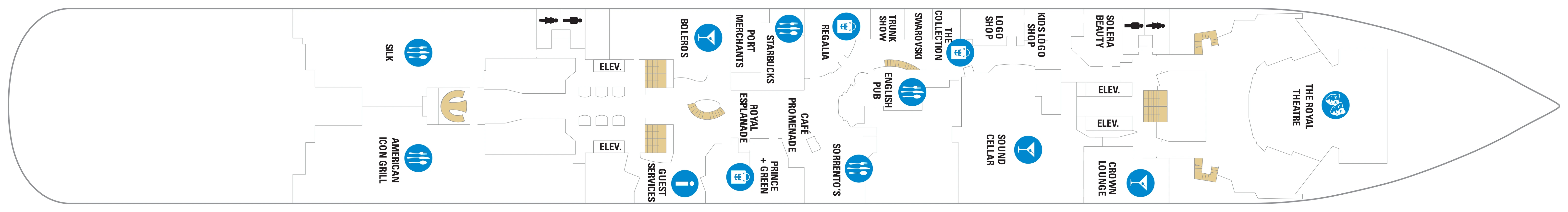 Ovation of the Seas, Deck 4: official cabin and venue layout
