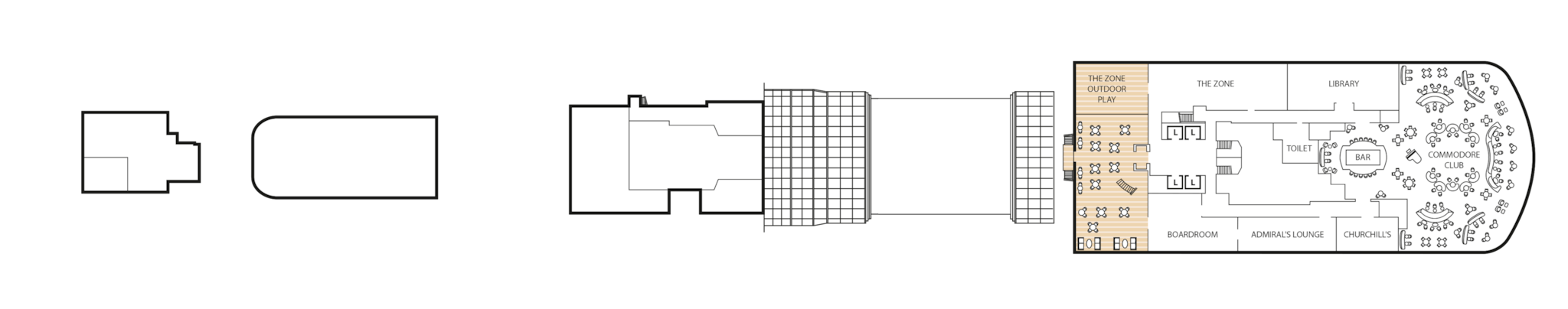 Queen Anne, Deck 12: official cabin and venue layout
