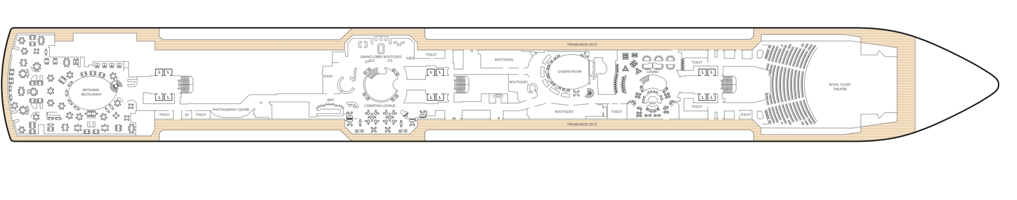Queen Anne, Deck 3: official cabin and venue layout