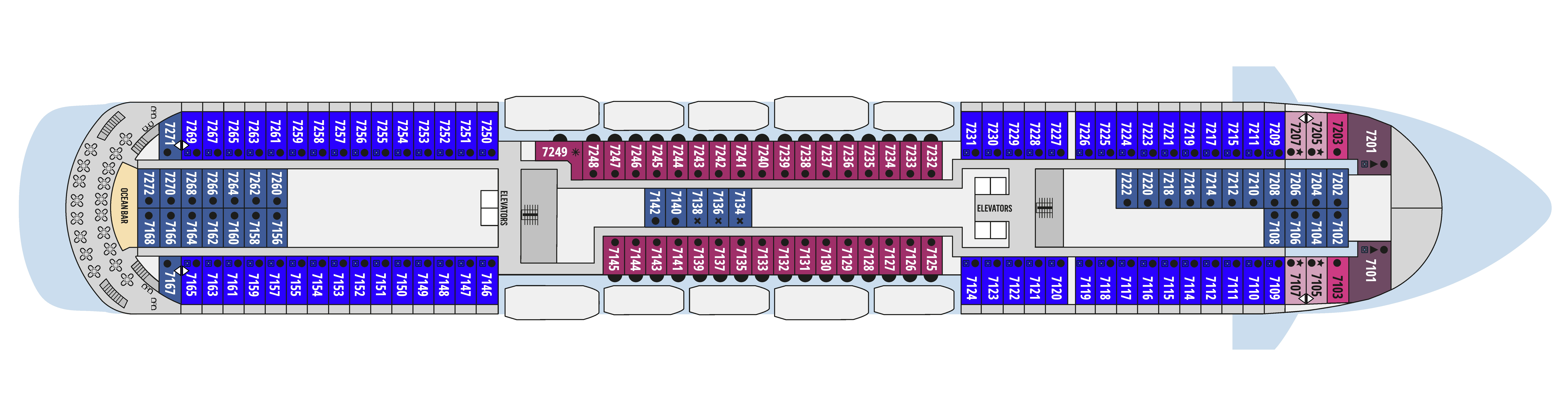Celestyal Discovery, Deck 7: official cabin and venue layout