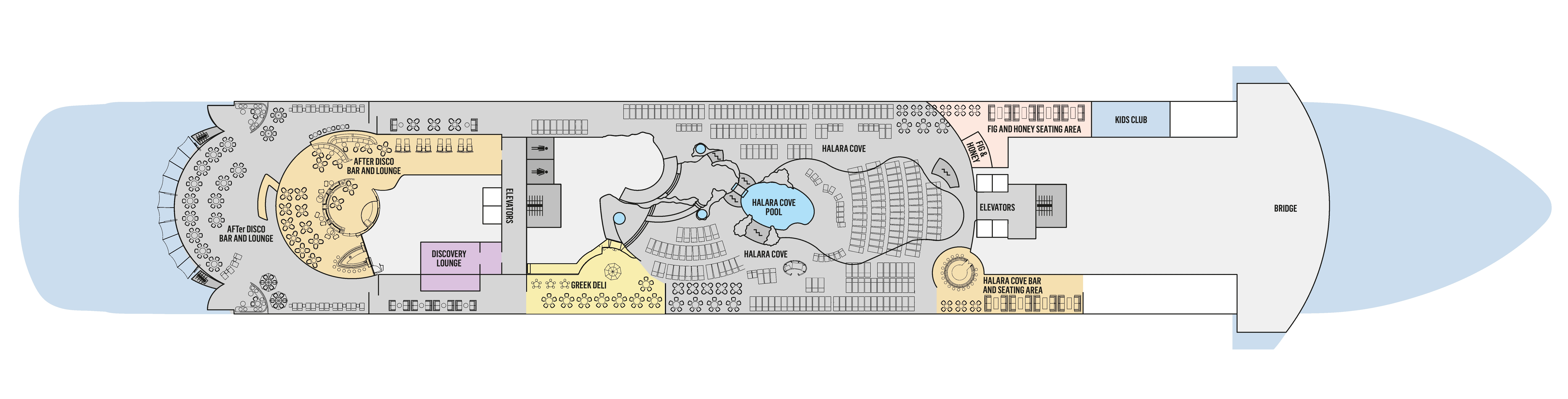 Celestyal Discovery, Deck 10: official cabin and venue layout