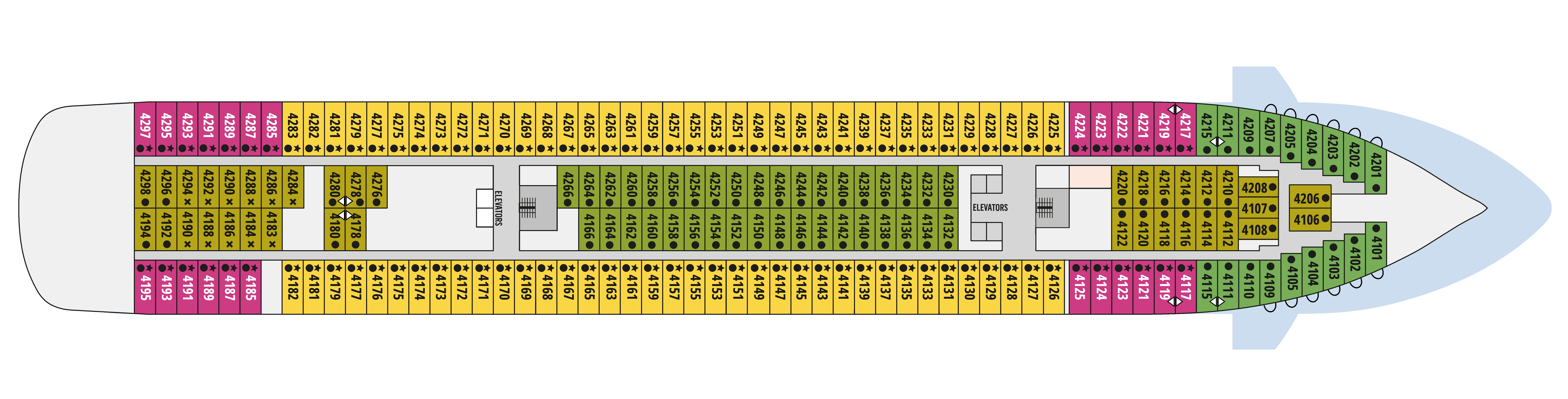 Celestyal Discovery, Deck 4: official cabin and venue layout