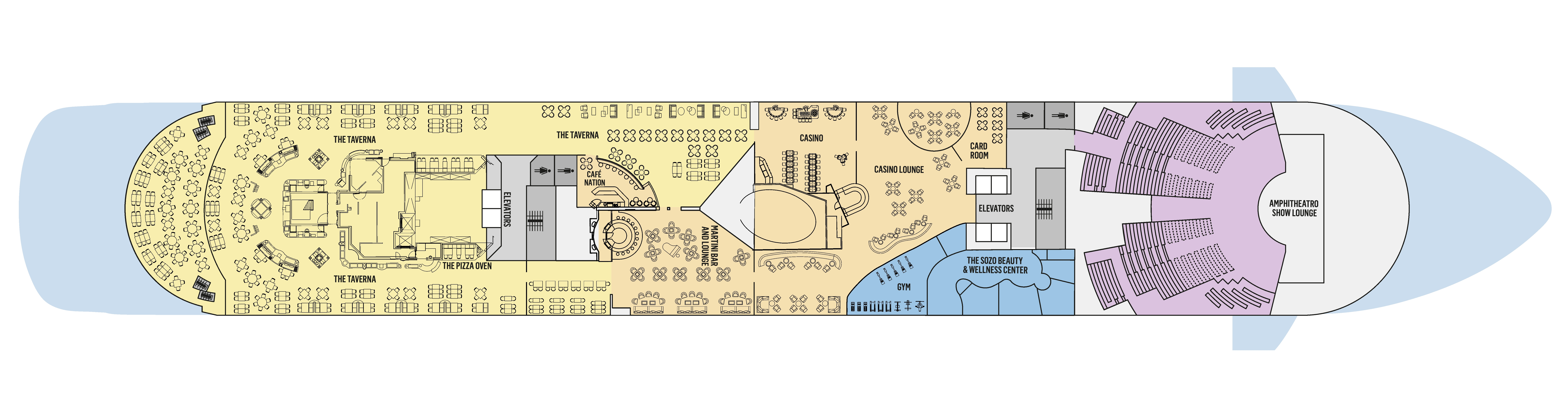 Celestyal Discovery, Deck 9: official cabin and venue layout