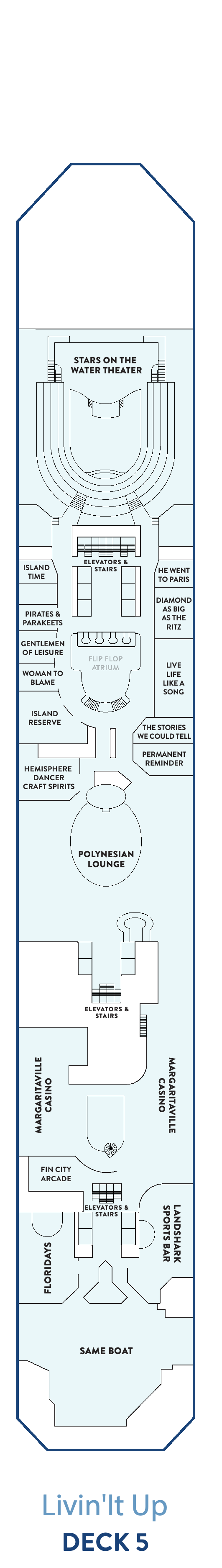 Margaritaville at Sea Beachcomber, Deck 5: official cabin and venue layout