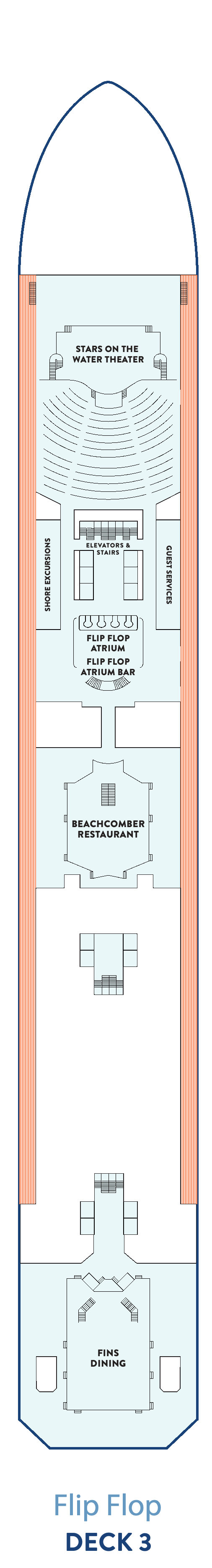 Margaritaville at Sea Beachcomber, Deck 3: official cabin and venue layout
