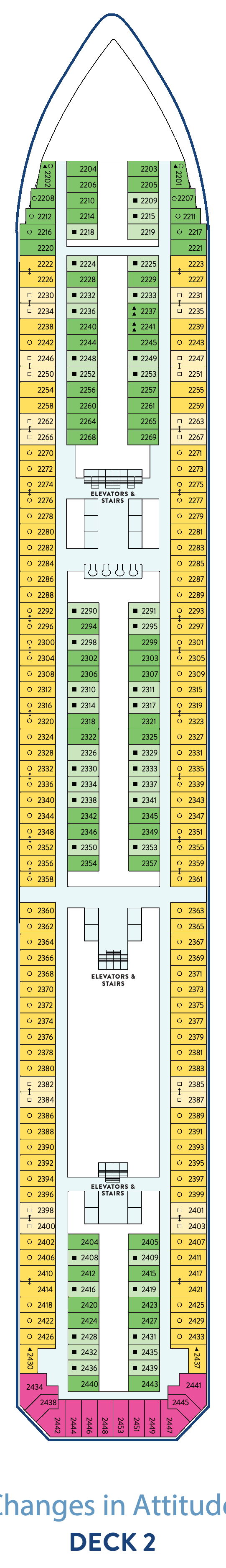 Margaritaville at Sea Beachcomber, Deck 2: official cabin and venue layout