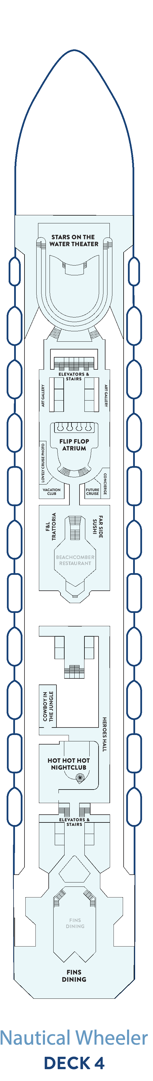 Margaritaville at Sea Beachcomber, Deck 4: official cabin and venue layout