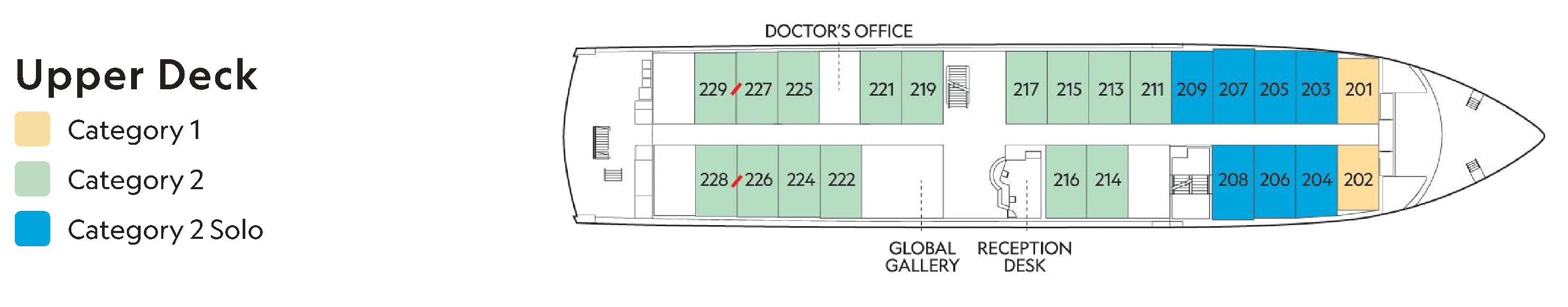 National Geographic Endeavour II, Deck 2: official cabin and venue layout