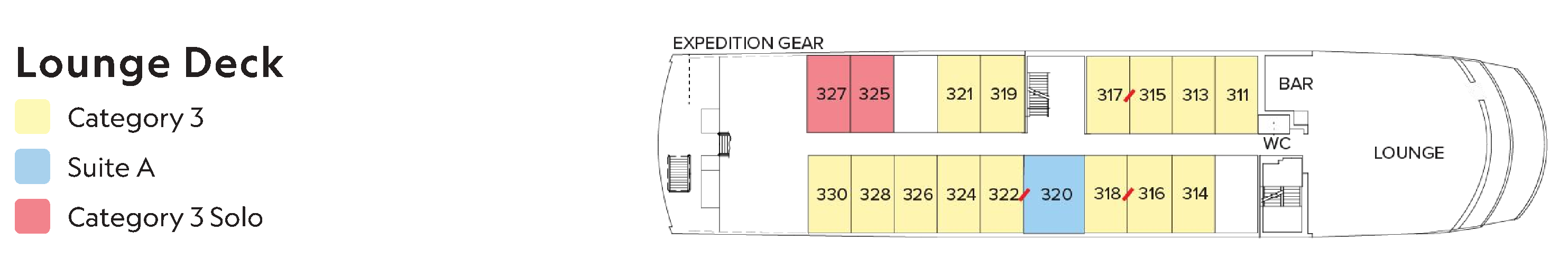 National Geographic Endeavour II, Deck 3: official cabin and venue layout