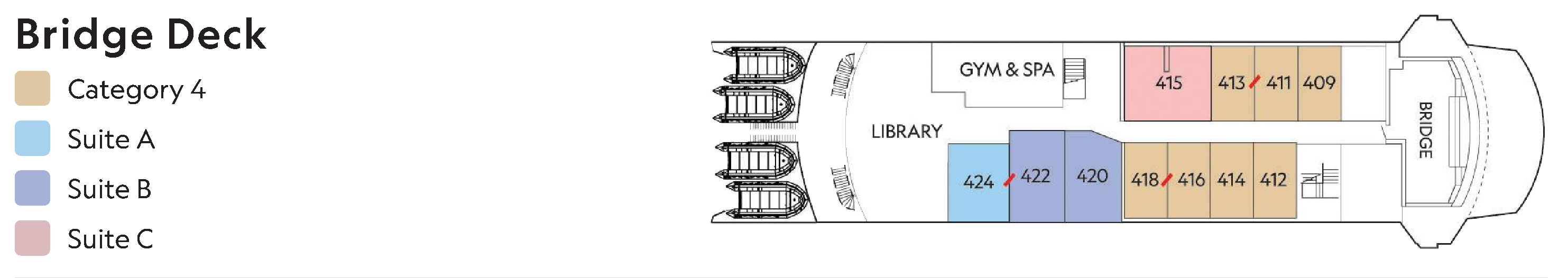 National Geographic Endeavour II, Deck 4: official cabin and venue layout