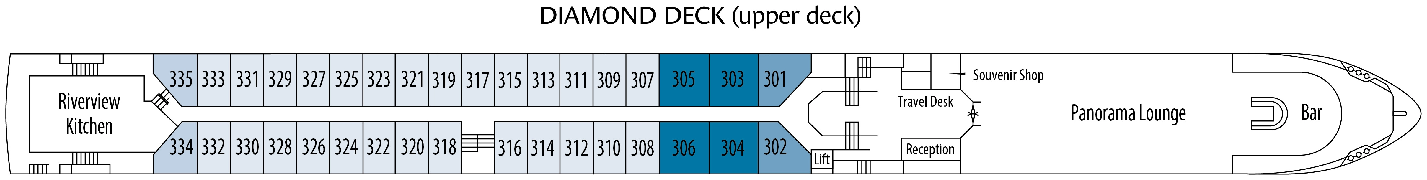 Emily Brontë, Deck 3: official cabin and venue layout