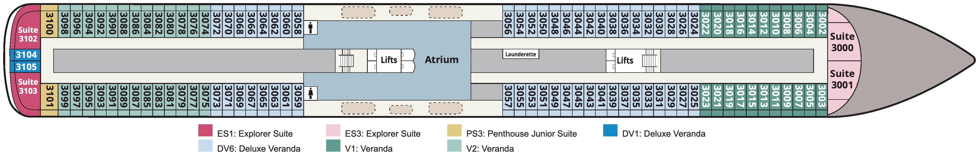 Viking Leda, Deck 3: official cabin and venue layout