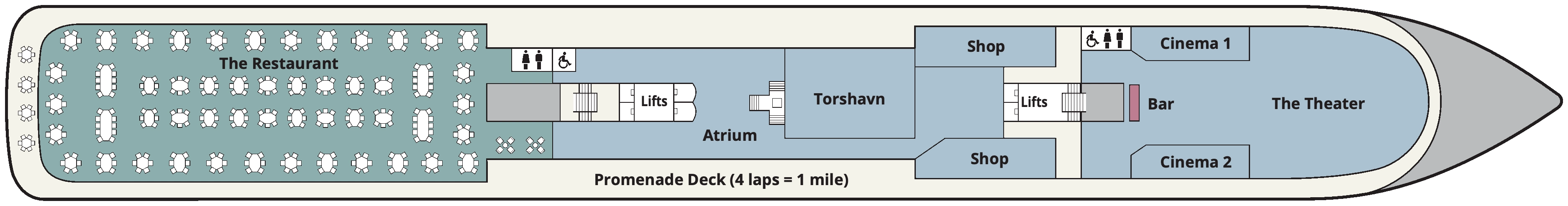 Viking Leda, Deck 2: official cabin and venue layout