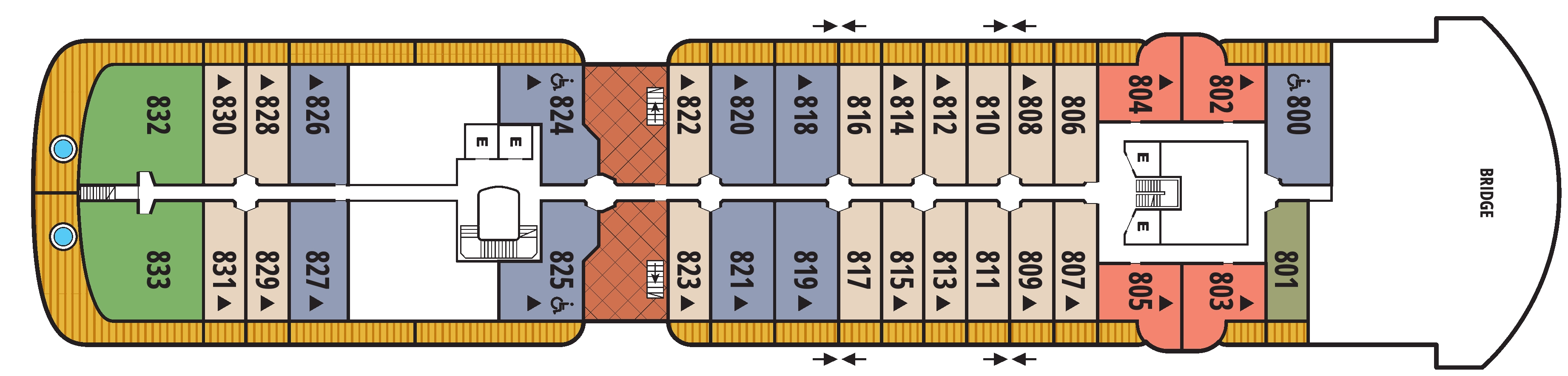 Seabourn Pursuit, Deck 8: official cabin and venue layout