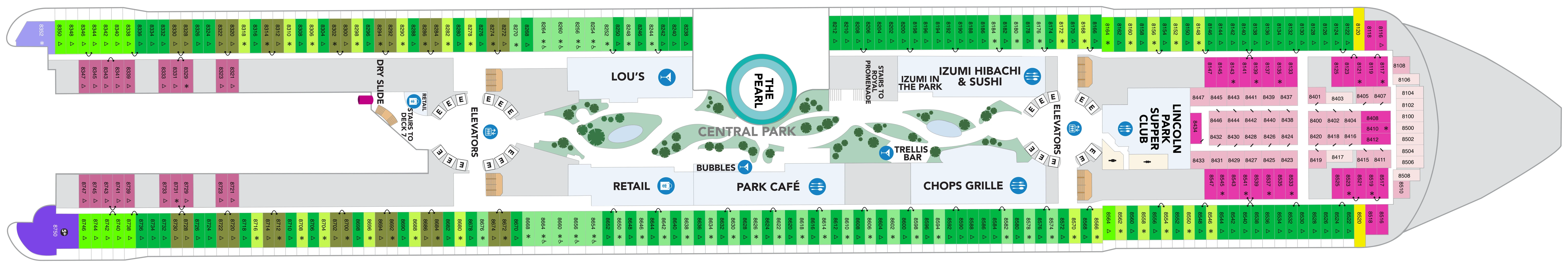 Star of the Seas, Deck 8: official cabin and venue layout