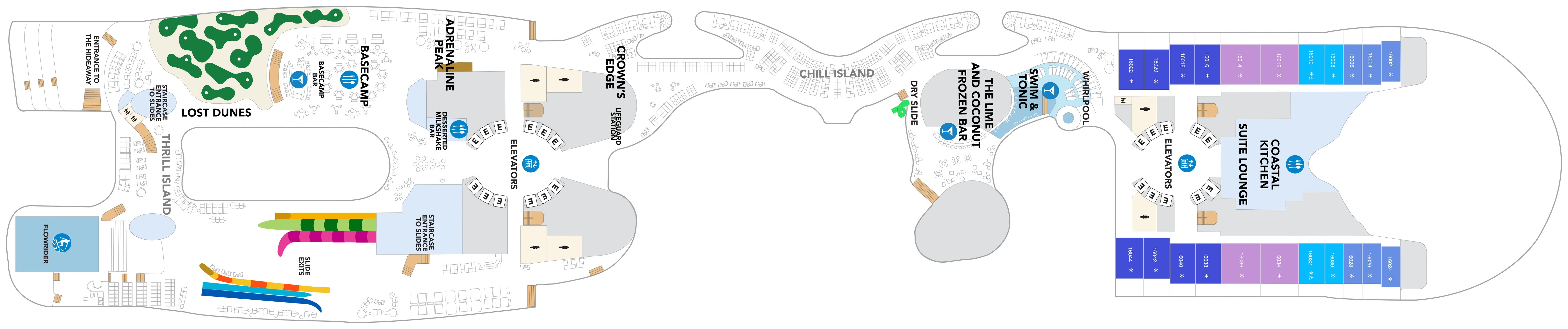 Star of the Seas, Deck 16: official cabin and venue layout
