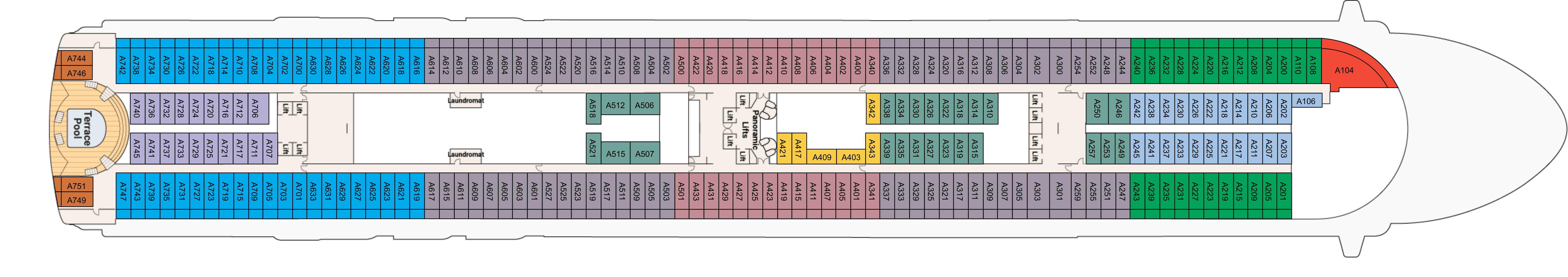 Sapphire Princess, Deck 12: official cabin and venue layout