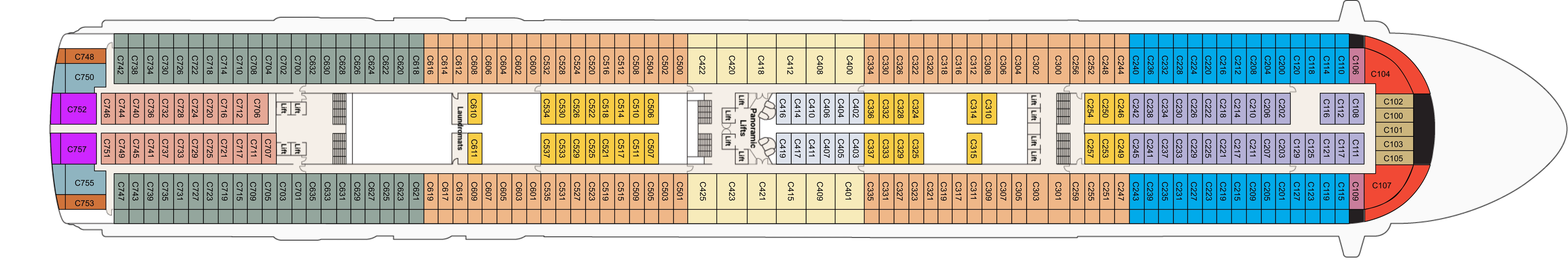 Sapphire Princess, Deck 10: official cabin and venue layout