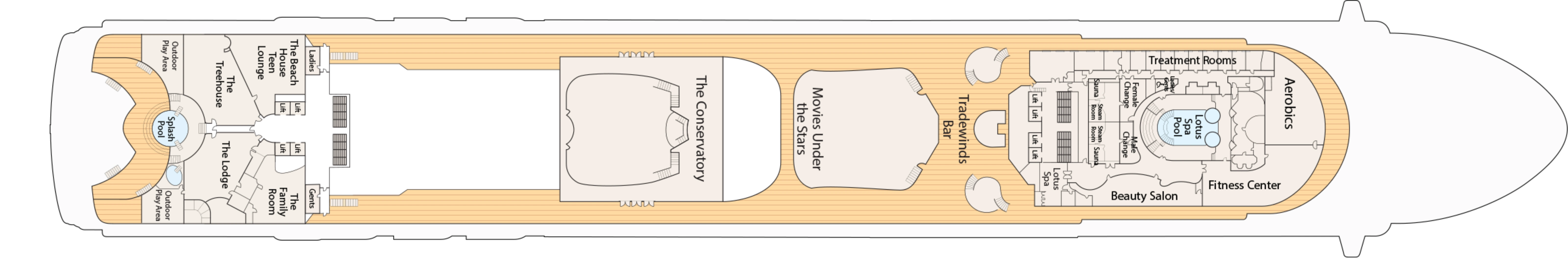 Sapphire Princess, Deck 15: official cabin and venue layout