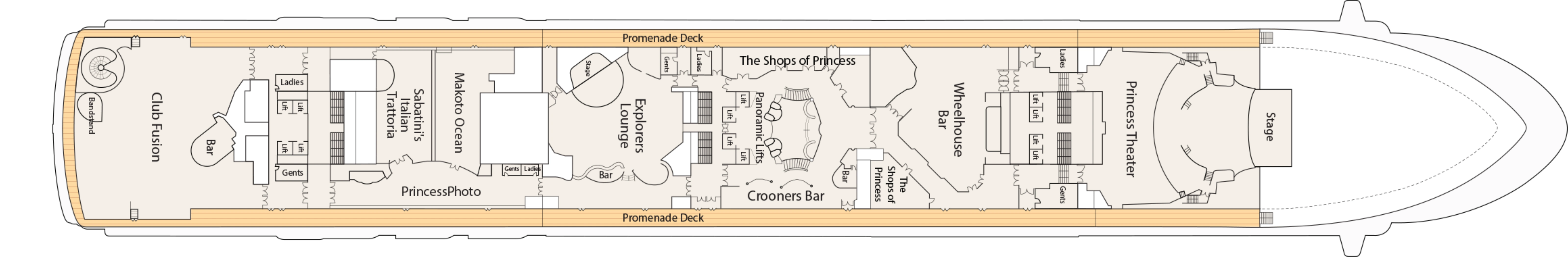 Sapphire Princess, Deck 7: official cabin and venue layout