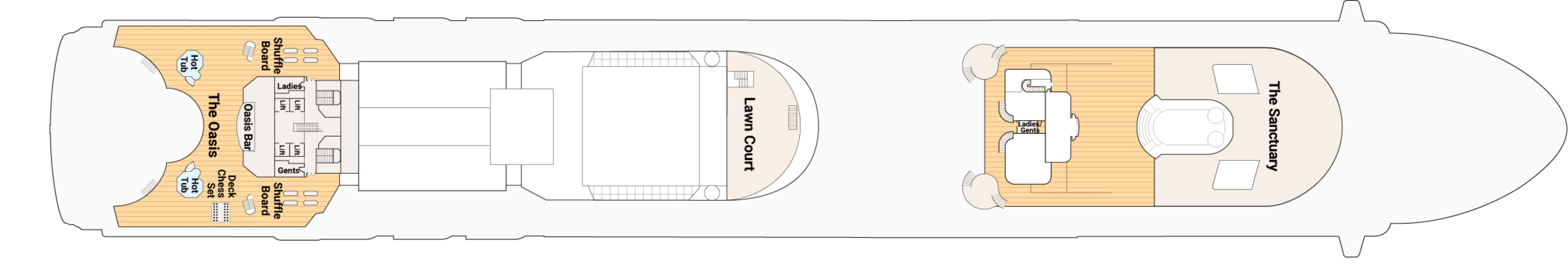 Sapphire Princess, Deck 16: official cabin and venue layout