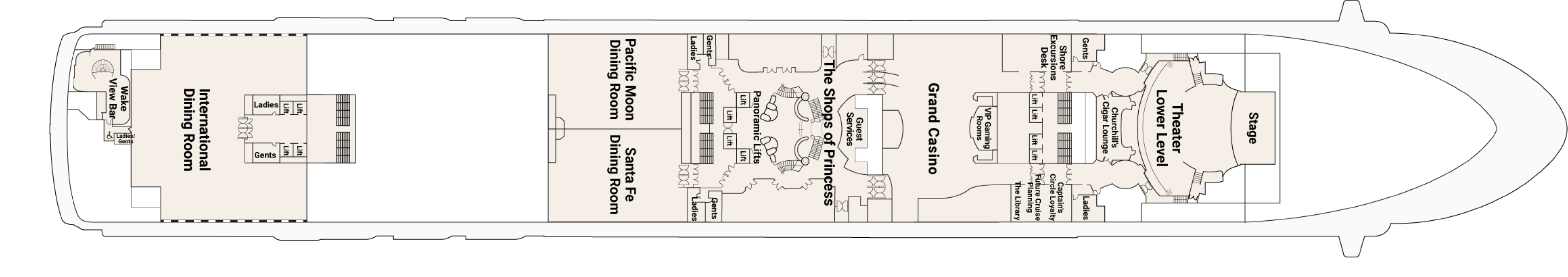 Sapphire Princess, Deck 6: official cabin and venue layout