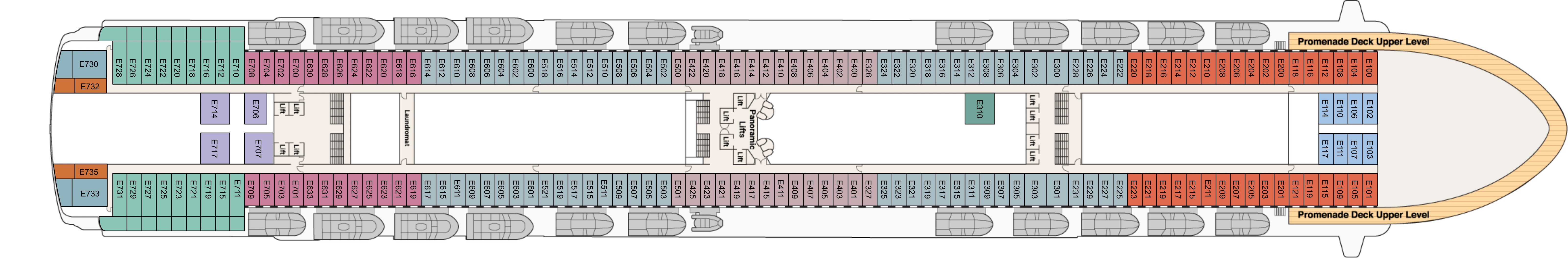 Sapphire Princess, Deck 8: official cabin and venue layout