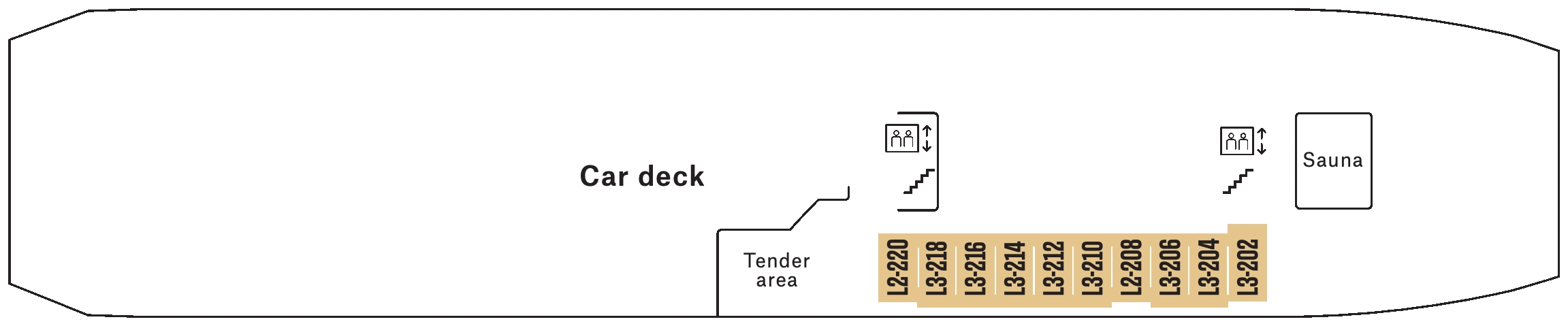 Polarlys, Deck 2: official cabin and venue layout