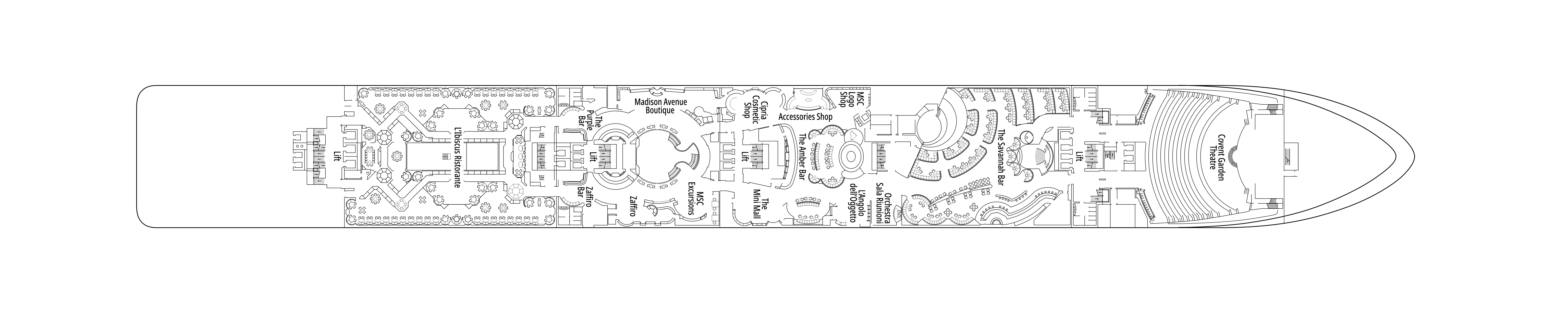 MSC Orchestra, Deck 6: official cabin and venue layout