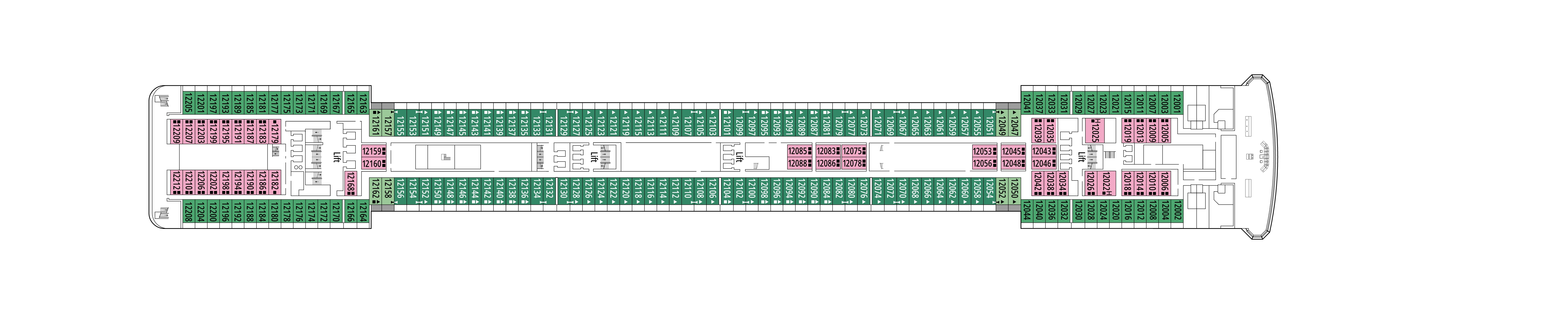 MSC Orchestra, Deck 12: official cabin and venue layout