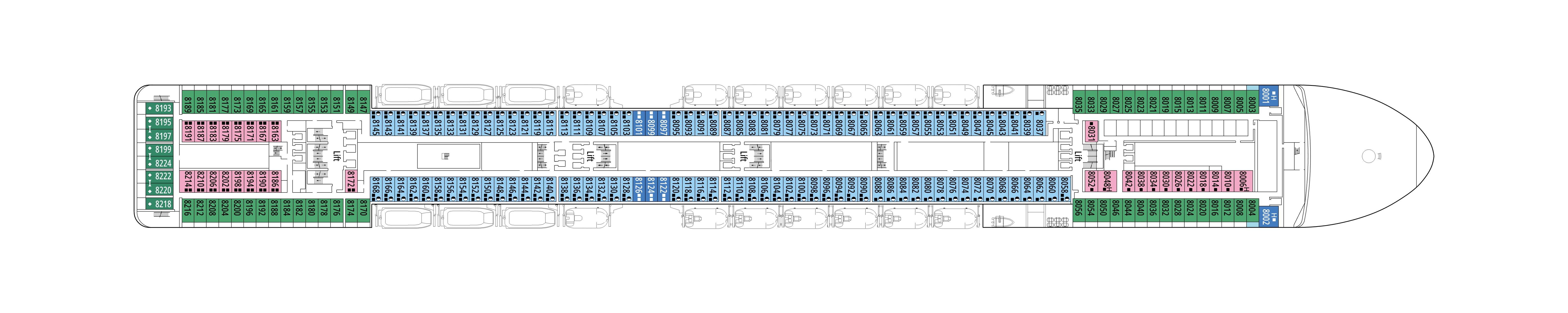 MSC Orchestra, Deck 8: official cabin and venue layout