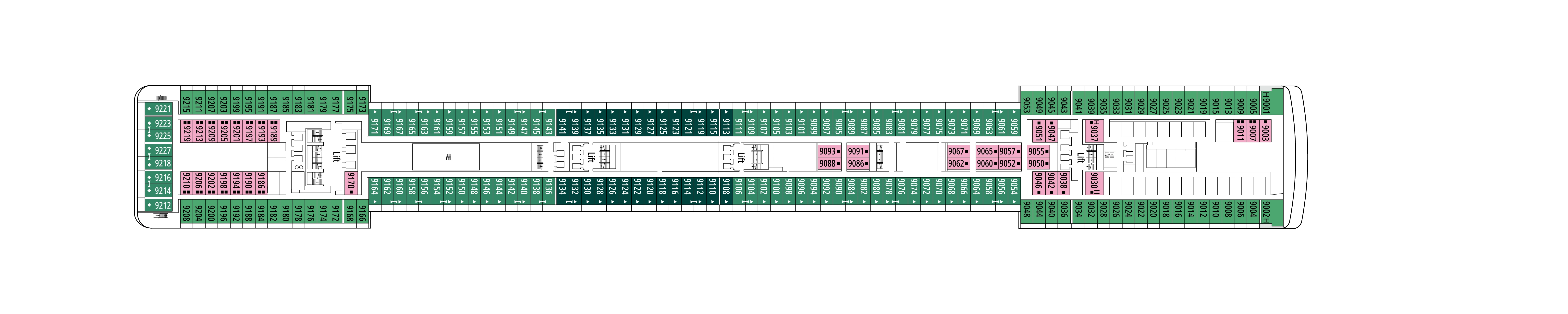 MSC Orchestra, Deck 9: official cabin and venue layout