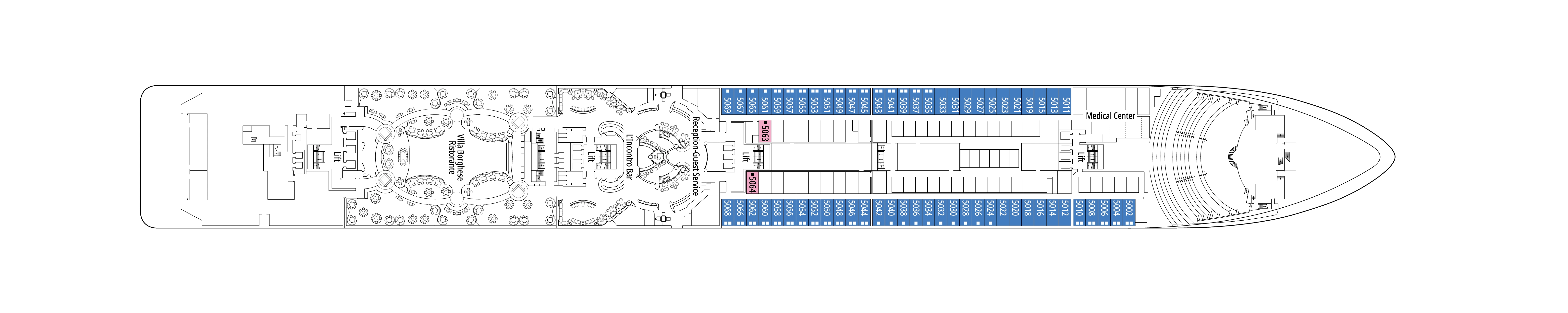 MSC Orchestra, Deck 5: official cabin and venue layout