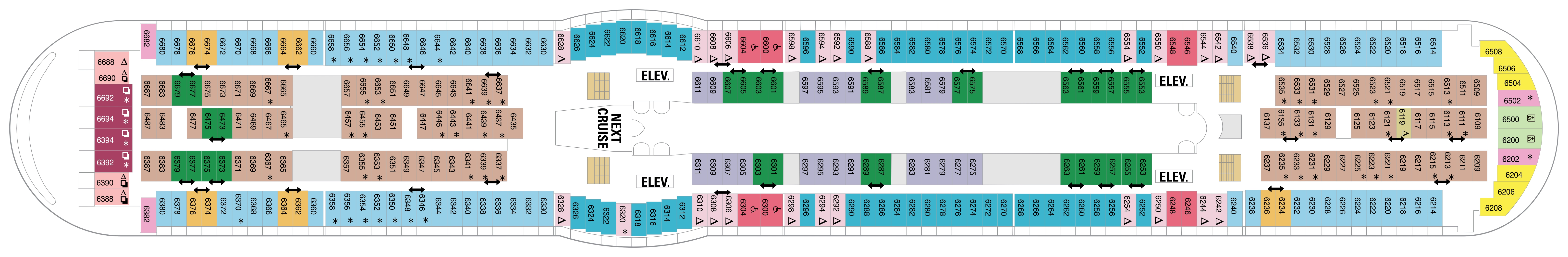 Explorer of the Seas, Deck 6: official cabin and venue layout