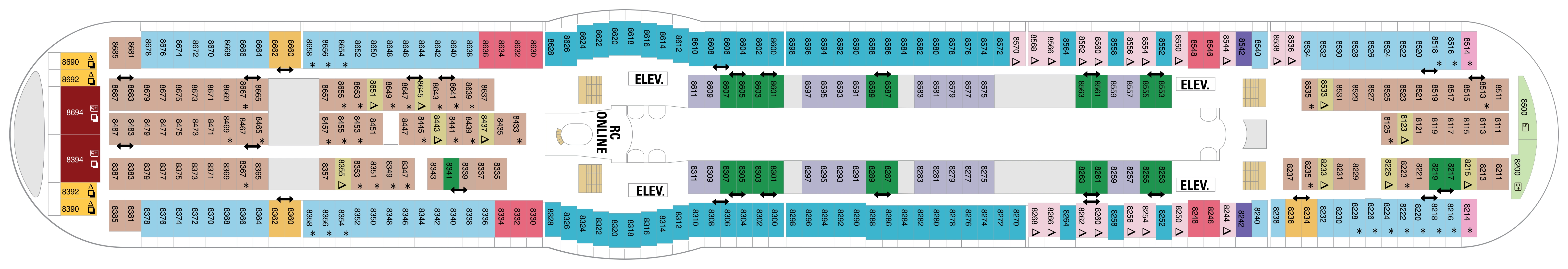 Explorer of the Seas, Deck 8: official cabin and venue layout