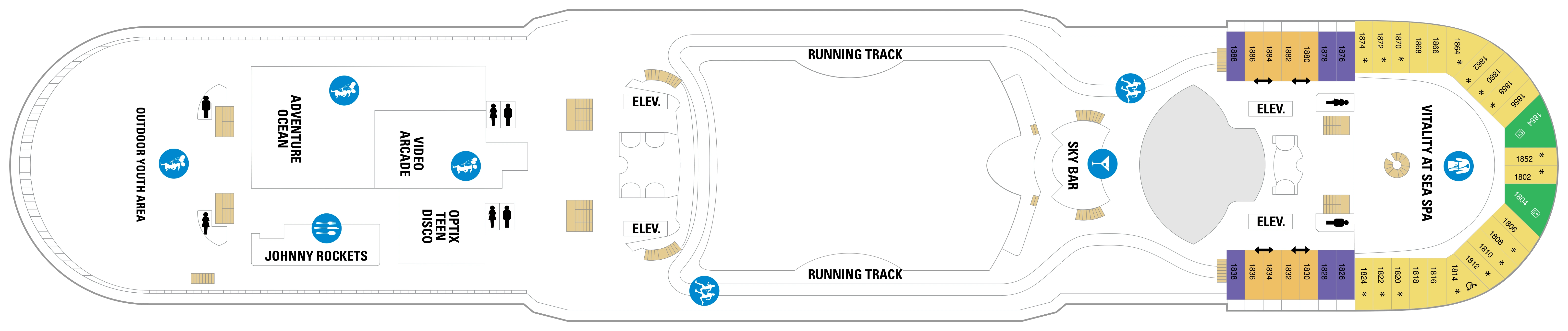 Explorer of the Seas, Deck 12: official cabin and venue layout