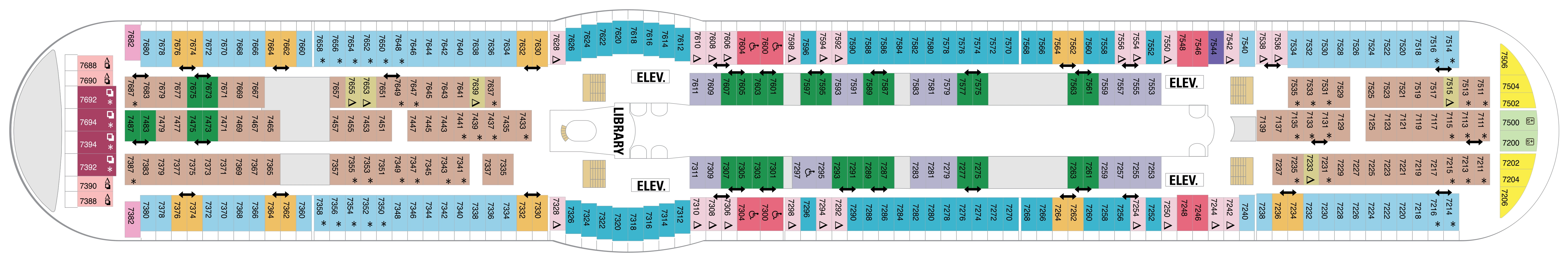 Explorer of the Seas, Deck 7: official cabin and venue layout