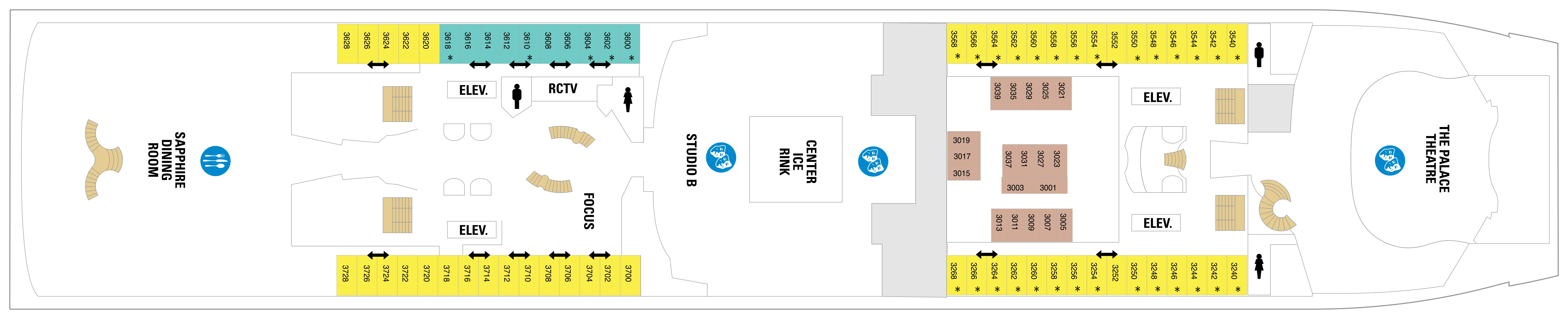 Explorer of the Seas, Deck 3: official cabin and venue layout