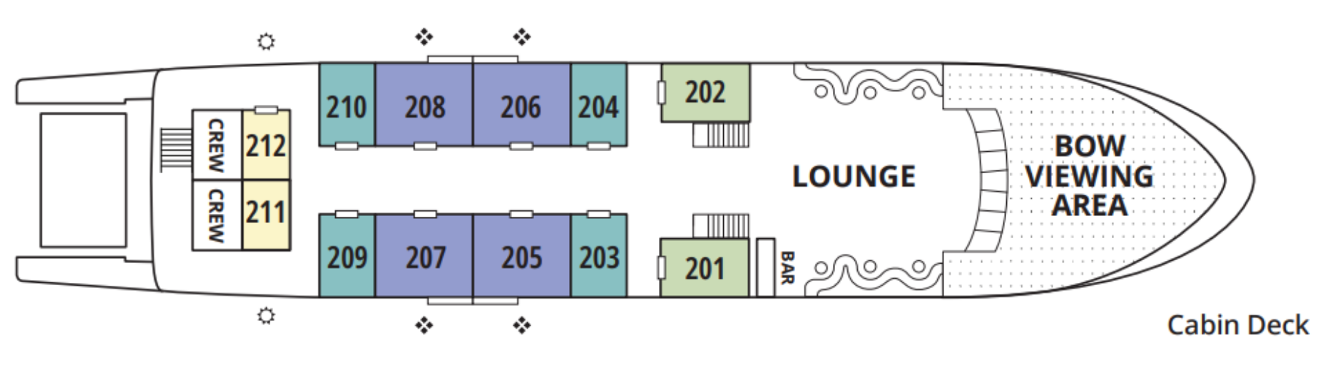 Safari Endeavour, Deck 2: official cabin and venue layout