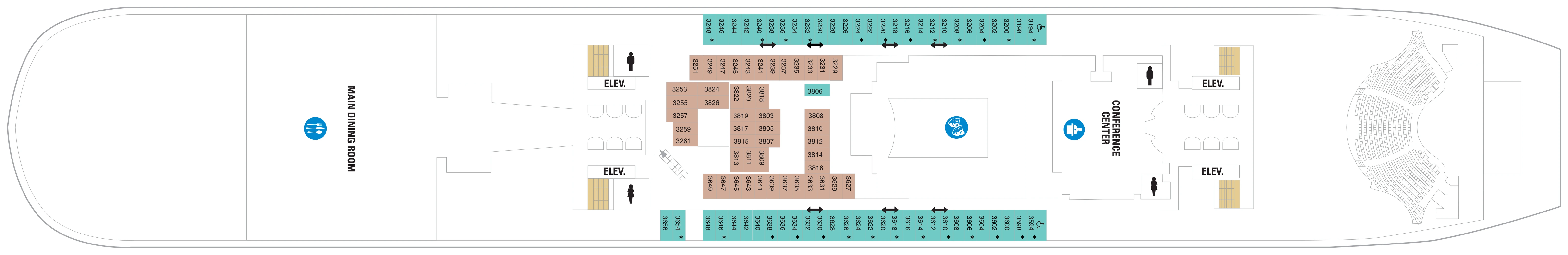 Wonder of the Seas, Deck 3: official cabin and venue layout