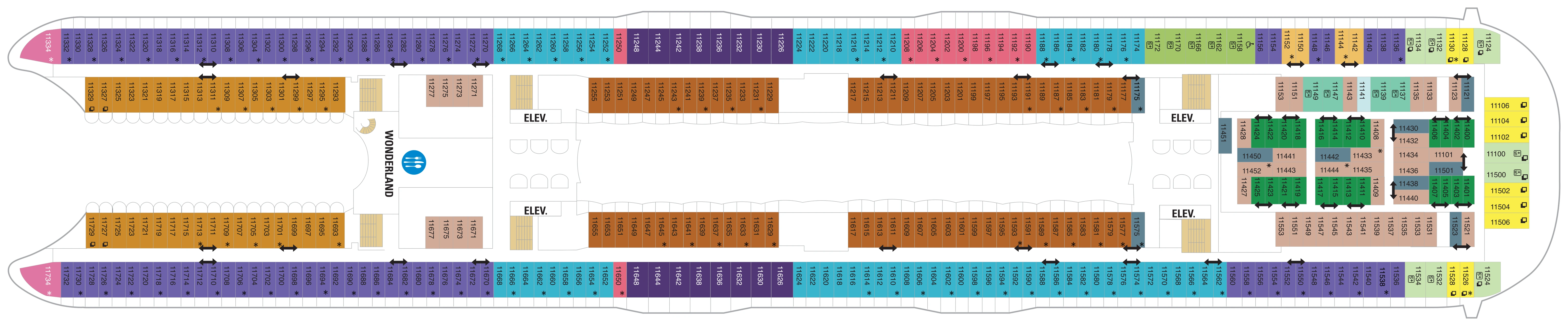Wonder of the Seas, Deck 11: official cabin and venue layout