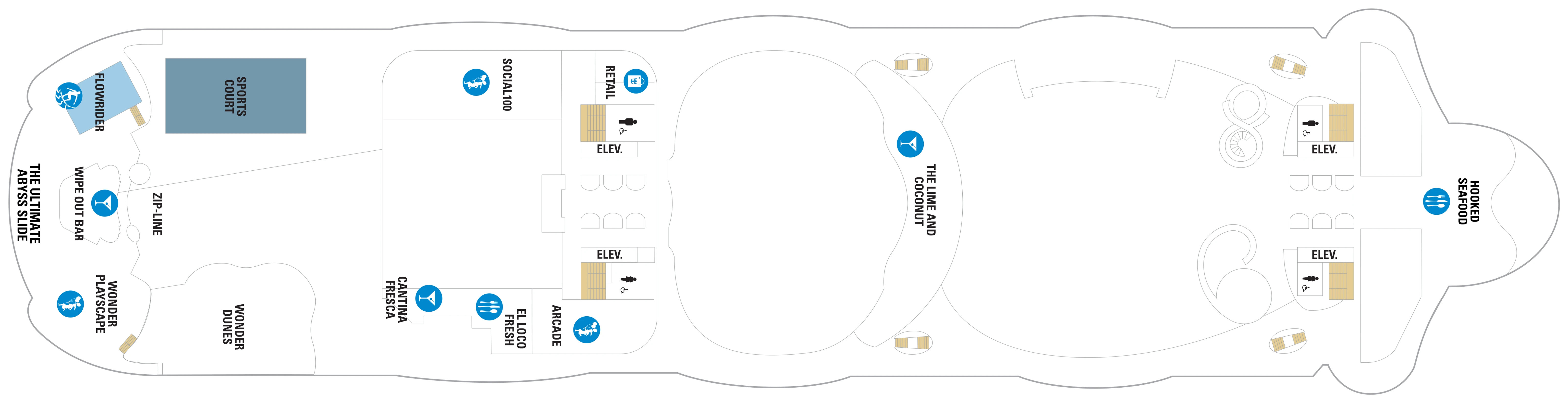 Wonder of the Seas, Deck 16: official cabin and venue layout