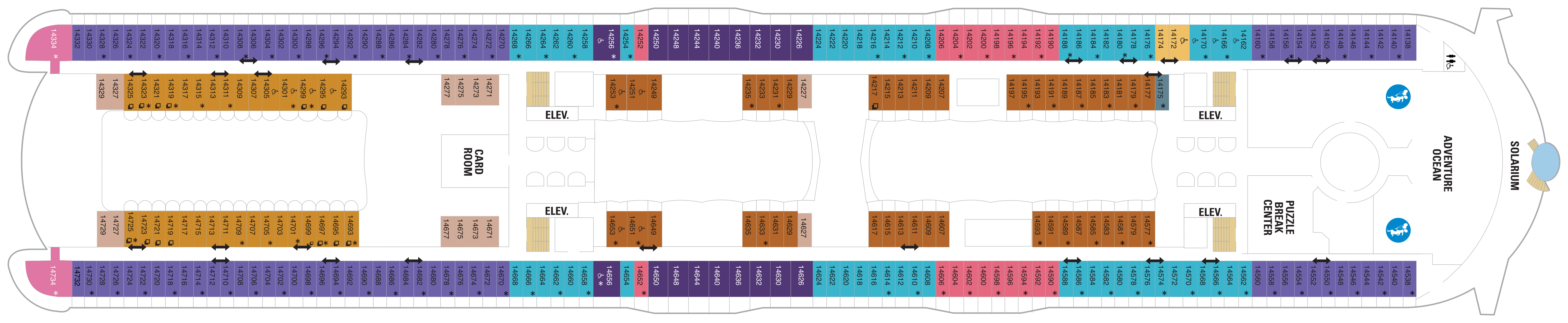 Wonder of the Seas, Deck 14: official cabin and venue layout