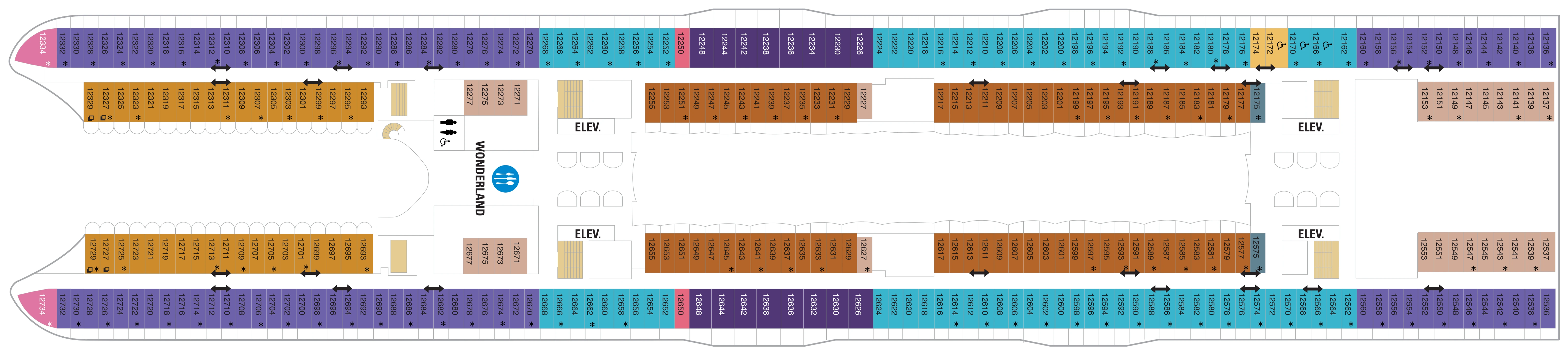 Wonder of the Seas, Deck 12: official cabin and venue layout