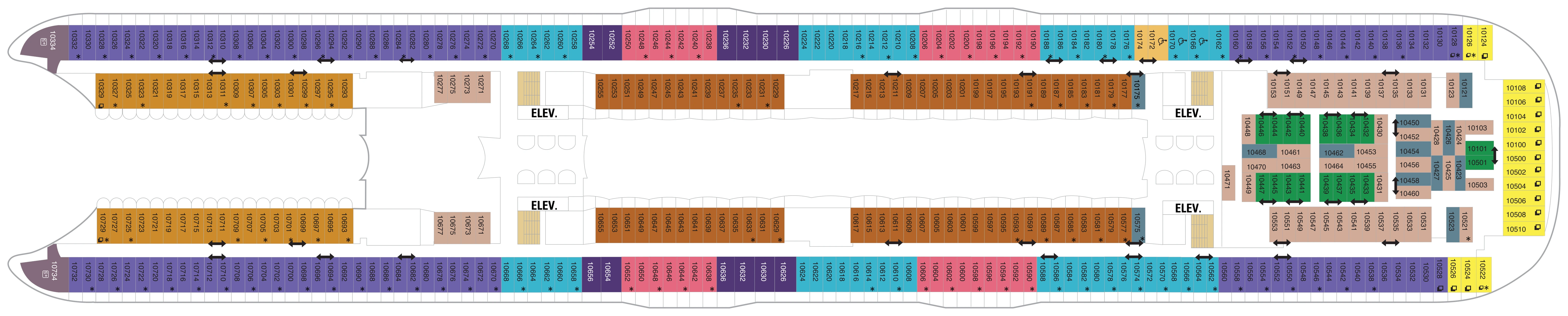 Wonder of the Seas, Deck 10: official cabin and venue layout